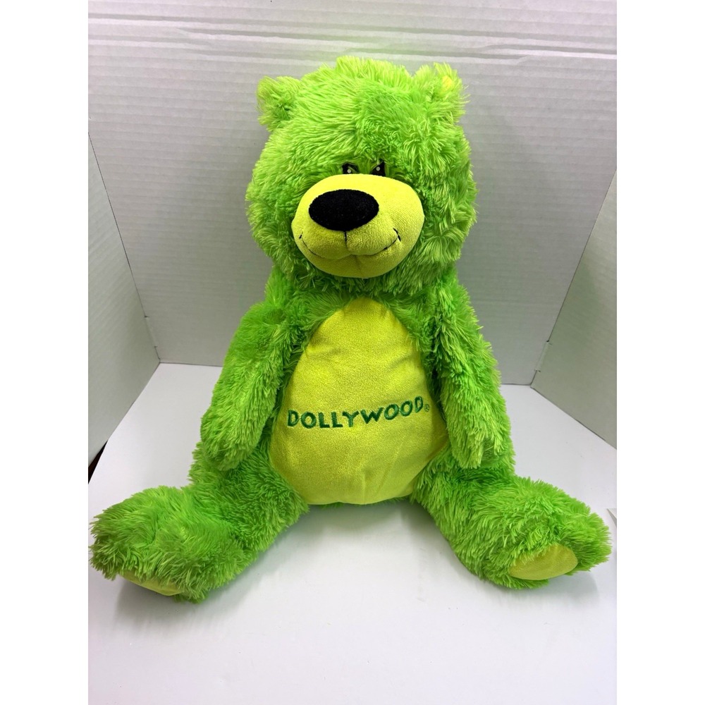 Dollywood Embroidered Belly Green & Yellow Bear Plush Teddy 16 in